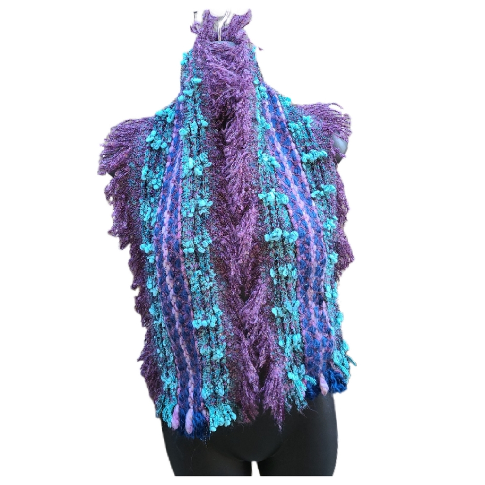 CORNILLON OBLONG WOOL BLEND FRINGED SCARF - Picture 3 of 6